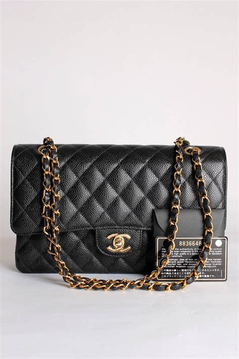 chanel 2.55 caviar black & gold bag|Chanel Black Quilted Caviar 2.55 Reissue 227 Double Flap.